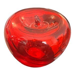 Vintage Murano Style Blown Art Glass Red Apple Fruit Paperweight Decor